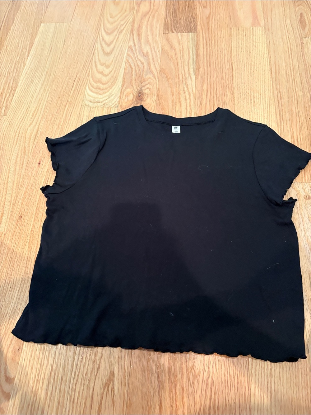 bp Black Short Sleeve Tee with Lettuce-Edge Hem